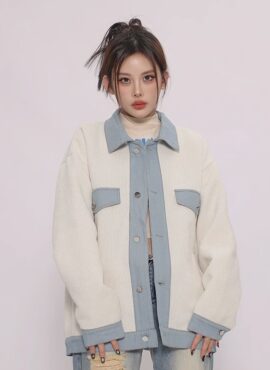 White Collared Jacket With Denim Details | Soobin - TXT