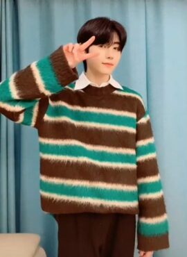 Black And Green Striped Mohair Sweater | Sunghoon - Enhypen