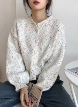 White Confetti Knitted Cardigan | Bong Ye Bun - Behind Your Touch