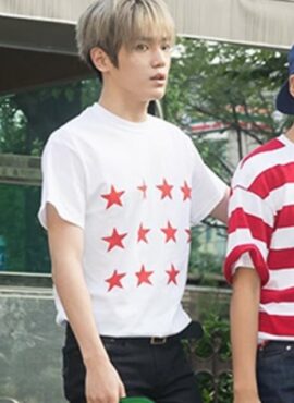 White Red Stars Print T-Shirt | Taeyong - NCT