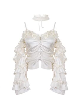 White Ruffles Bare Shoulders Top | Jennie - BlackPink