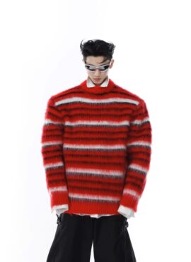 Red Striped Mohair Sweater | Yunho - ATEEZ