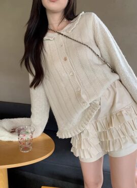 Beige Ruffled Doll Cardigan | Lee Hong Jo - Destined With You