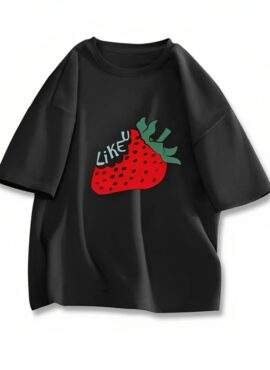 Black Strawberry Print T-Shirt | Beomgyu - TXT