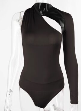 Black One Shoulder Asymmetrical Bodysuit | Sihyeon - Everglow