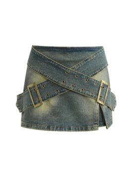 Blue Criss-Cross Belt Denim Skort | Chisa - XG