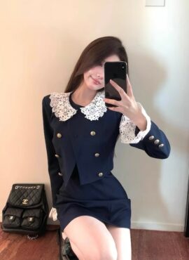 Blue Lace Double Breasted Blazer Jacket | Rose - BlackPink