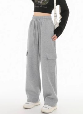 Grey Cargo-Style Jogger Pants | Rose - BlackPink