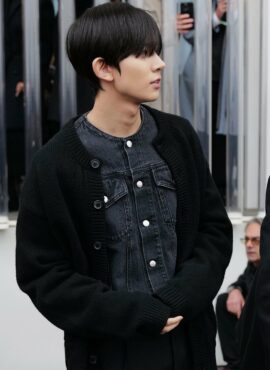 Black Crew Neck Knitted Cardigan | Heesung - Enhypen