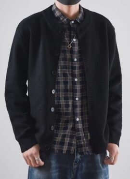 Black Crew Neck Knitted Cardigan | Heesung - Enhypen