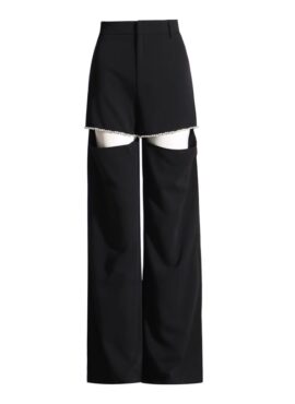 Black Cut-Out Crystal Embellished Pants | Hinata - XG