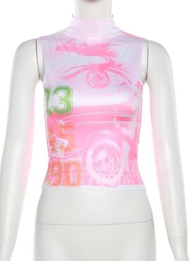 Pink Graphic Eye Print Vest Top | Hinata - XG