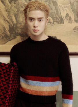 Black Knit Sweater With Multicolored Stripes | Jaehyun - NCT