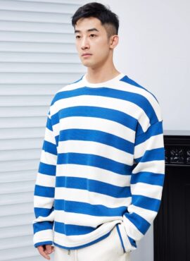 White And Blue Striped Long Sleeve T-Shirt | Jungkook - BTS