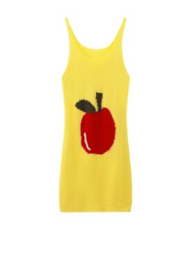 Yellow Knitted Apple Print Dress | Jurin - XG