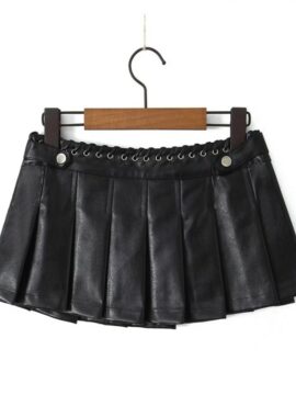 Black Faux Leather Eyelet Embellished Skirt | Wonyoung - IVE