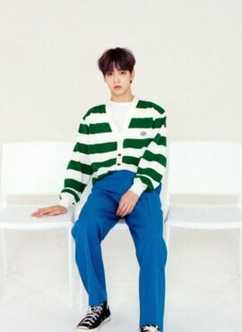 Green And White Striped Cardigan | Soobin - TXT